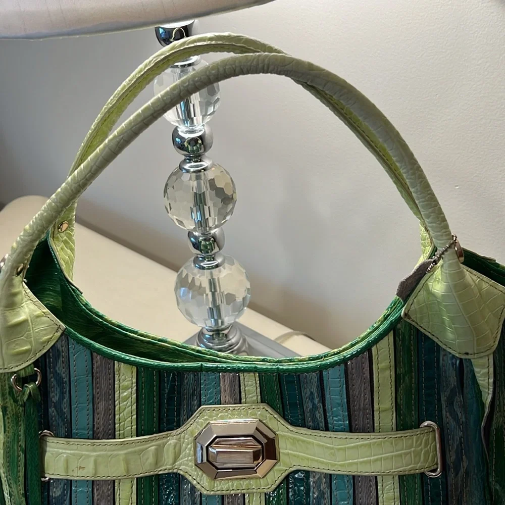 M.C. Marc Chantal Striped Green and Blue Shoulder Bag - Picture 4 of 8